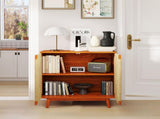 Mid Century Boho Freestanding Accent Cabinet, Handmade Paper Rope Woven Push-to-Open Double Doors, , W2557P515200