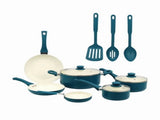 12-Piece Ceramic Nonstick Cookware Set, Aluminum Pots and Pans, Corsair Blue 48279805