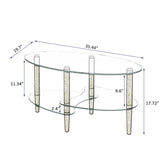 ZNTS Transparent Oval coffee table, modern table in living room Oak wood leg tea table 3-layer 25975996