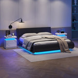 Nightstand LED Bedside Table Cabinet Lights Modern End Side with 2 Drawers for Bedroom W2371P173487