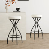Modern Backless Bar Stools Set of 2 Round Upholstered Counter Stools for Kitchen Island Velvet W1757P294424