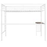 ZNTS Twin Metal Loft Bed with Desk, Ladder and Guardrails, Loft Bed for Bedroom, White 03733245