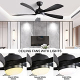 ZNTS 52 Inch Modern Ceiling Fan 3 Color Dimmable 5 ABS Blades Remote Control Reversible DC Motor W882P146310