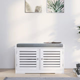 Shoe Storage Bench with Padded Seat Cushion, Entryway Bench with 2 Barn Doors-White W282P144349