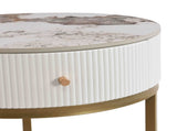 19.68 Inch Modern Nightstand with Drawer, Marble Round End Table with storage, Side Table for Living W821P184388