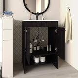 Lorenzo Floor Vanity With Four Drawers And Two Open Shelves, Black B070P337153