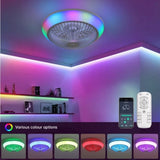 ZNTS 15 Inch RGB Dimmable Led Enclosed Ceiling Fan with Light Modern Bladeless 6 Speed Remote Control for 06607496