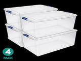 Extra-Large Latching Storage Bin, 105 Quart Clear Plastic Storage Container with Latch Lid, Blue, 4 09463225
