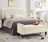 ZNTS Upholstered Tufted Button Storage Bench with nails trim,Entryway Living Room Soft Padded Seat with W2186139089