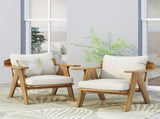 Outdoor Acacia Wood Club Chairs with Cushions , Teak Finish Beige, 30.75" W x 30.25" D x 70856.00BGE