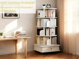 5 Tier Rotating Bookshelf, 360&deg Display Round Spinning Bookshelf with Wheels and Drawer, 05327694