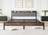 Queen Size Bed Frame, Storage Headboard with Charging Station, Solid and Stable, No Box Spring W840120029