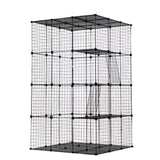 ZNTS 3-Tier Wire Cat Cage, Large Kennels Playpen with 3 Platforms, 3 Ramp Ladders and 4 Doors, Black W2181P155328