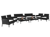 2pcs Arm Chairs 1pc Love Seat & Tempered Glass Coffee Table Rattan Sofa Set Black 36576251