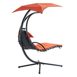 ZNTS Hanging Chaise Lounger with Removable Canopy, Outdoor Swing Chair with Built-in Pillow, Hanging W2505P151713