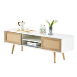 55.12" Rattan TV cabinet, double sliding doors for storage, adjustable shelf, solid wood legs, TV W1265115783