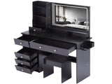 41" Large Size Left Drawer Desktop Vanity TableCushioned Stool Dresser Set, 2 AC2 USB Power W936P230829