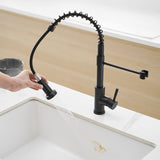 Kitchen Faucet with Pull Down Sprayer Black Stainless Steel Single Handle Pull Out Spring Sink W1932P224868