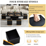U-Can Lift-Top Coffee Table 4 Storage Stools, Modern Space Saving Center Table N724P292506B