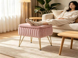Faux Fur Vanity Stool with Hidden Storage, Reversible Lid Convertible Ottoman Stool, Gold Metal Legs 86694254