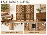 4 Panel Paulownia Wood Folding Room Divider with Wave Cutout Pattern, Double-Side 180&deg Hinges 10815504