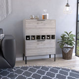 Lyrata Bar Cabinet, Six Built-in Wine Rack, Double Door -Light Gray B20091938