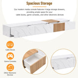 ON-TREND TV Stand with Faux Marble and Walnut Wood Grain Finish for TVs up to 88'', Modern WF320812AAK