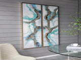 Set of 2 Elongated Modern Abstract Oil Painting,, Rectangle Framed Wall Art, 20" x 71" W2078130293