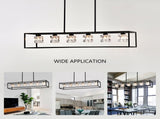 6-Light Farmhouse, Modern Industrial Linear Rectangular Crystal Pendant Light Cage W1592P232593