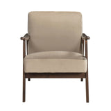 ZNTS Mid-Century Modern Design 1pc Accent Chair Light Brown Velvet Upholstery Dark Walnut Finish Wood, B011P256601