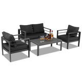 Aluminum Patio Furniture Set, 4 Pieces Modern Outdoor Conversation Set Sectional Sofa with Cushion 75618099