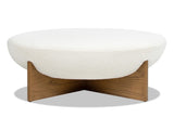 Bali 37" Round Upholstered Cocktail Ottoman with Natural Wood Base, Ivory White Boucle B2719P238428