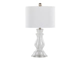 Bishop 24" Contemporary Glass Table Lamp in Clear Seeded Glass, Brushed Nickel and White Linen Shade B202P224033