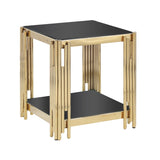 Woker Furniture 20" Wide Square End Table with Black Top, Golden Stainless Steel Tempered W1567134339
