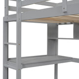 ZNTS Twin Size Loft Bed with desk and shelves, Safety Guardrail and ladder,Grey W504P181852