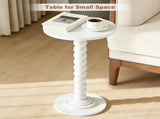 Round Side Table - Solid Wood Leg Small Drink Table for Living Room Bedroom Office,White 08655211