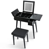 27.9'' Black Makeup Vanity Desk with Flip Top Mirror and LED Light, Dressing Table with Charging N704P210491B