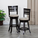 24" Counter Height Slat Back Swivel Stool, Espresso Finish, Beige Fabric Seat B04660688