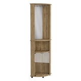 Chicago 75" H Mirrored Corner Bar Cabinet, With Glass Doors, Two Shelves and Stemware Macadamia B070P214553