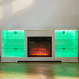 TV Stand Electric Fireplace TV Stand Glass Shelves, 3D Fireplace TV Stand LED Lights Wood 56937921