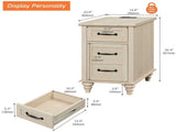 Beige End Tables with Charging Station, Tall Nightstand with Storage Cabinet & Drawer, Wooden 77622720