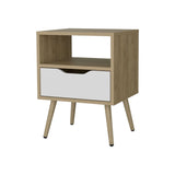 FM FURNITURE Prescott Valley Nightstand with Open Storage, Natural Oak and White B128P293870