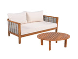 2 Pieces Acacia Wood Patio Furniture Set, Outdoor Unique Tub Design Loveseat with Woven Rope Table, N780P245860G