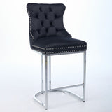 25" Counter Height Bar Stools Set of 2, Modern Velvet Barstools with Button Back&Rivet Trim W1143P217851