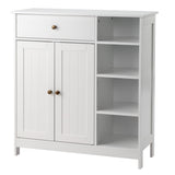 Double-Door Bathroom Cabinet with 2, Adjustable Panels, 1 Drawer and 3 Side Shelves, White 21280126