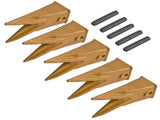 Set of 5 X156WTL Twin Tiger Rock Bucket Teeth with P156 Roll Pins Alloy Steel Fits for Skid Steer, 35563173