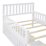 Twin Size Wood Platform Bed with Guardrails on Both Sides and Two Storage Drawers ,White N733P172696K
