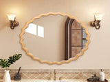 27.5 inches Round wavy Wall Mirror for Bathroom Vanity, Wooden Farmhouse Circle Mirrors for Bedroom, W2295P306932
