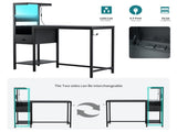 Computer Desk with Power Outlet & Storage Shelves, Study Writing Table with USB Ports Charging 20137043
