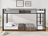 Twin Over Twin Metal Bunk Bed, Low Bunk Bed with Ladder, Bed Frame,Black, Sturdy Steel Construction, 80743359